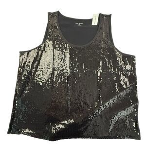 NEW Lane Bryant Sequined  Knit Tank Top Women 26/28 Black Sleeveless Scoop Neck